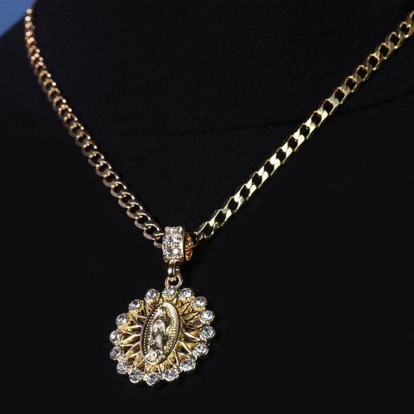 Set 14k Guadalupe Catholic 20" Cuban Necklace + Pendant - Picture 4 of 5